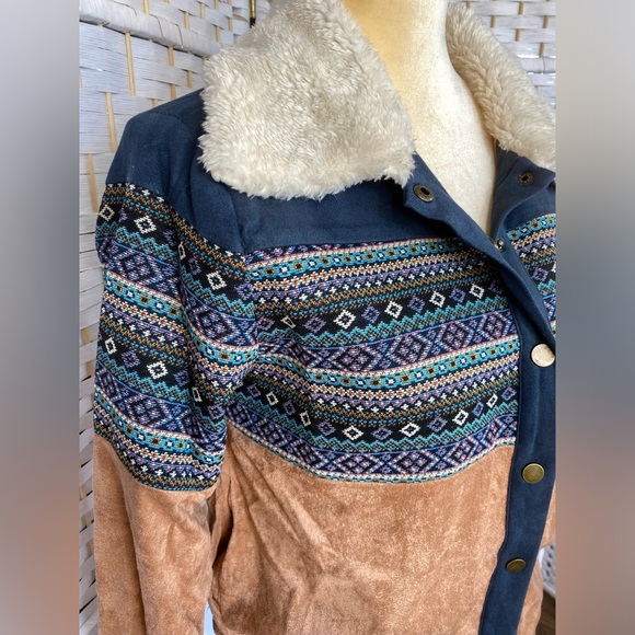 NWT Hem & Thread Tribal Bomber Style Jacket Bohemian Style Velvety Soft Waist - Picture 4 of 11